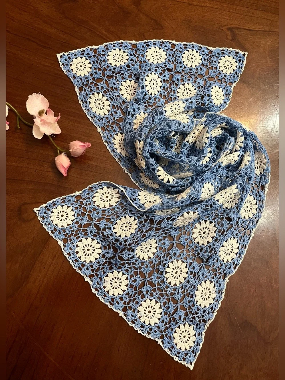 Handmade Blue & White Crochet vtg handmade